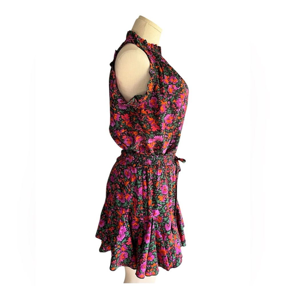 Floral Sleeveless Skort Set in Black with Pink & Orange Flowers - Picture 3 of 7